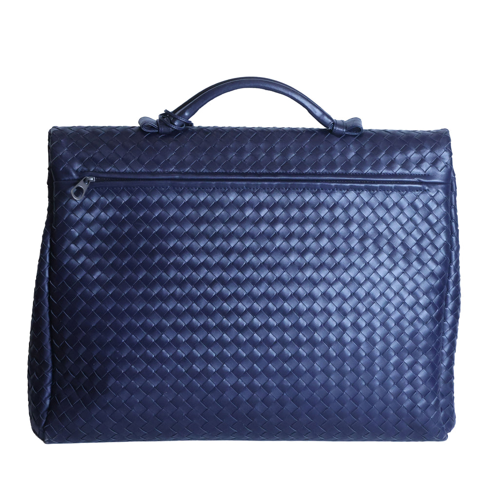 Preloved BOTTEGA VENETA Intrecciato Nappa Leather Briefcase Navy Blue | Luxe Again Maison