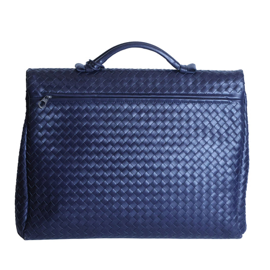 Preloved BOTTEGA VENETA Intrecciato Nappa Leather Briefcase Navy Blue | Luxe Again Maison