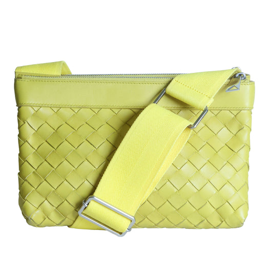 Preloved BOTTEGA VENETA Intrecciato Leather Duo Crossbody Bag Yellow | Luxe Again Maison