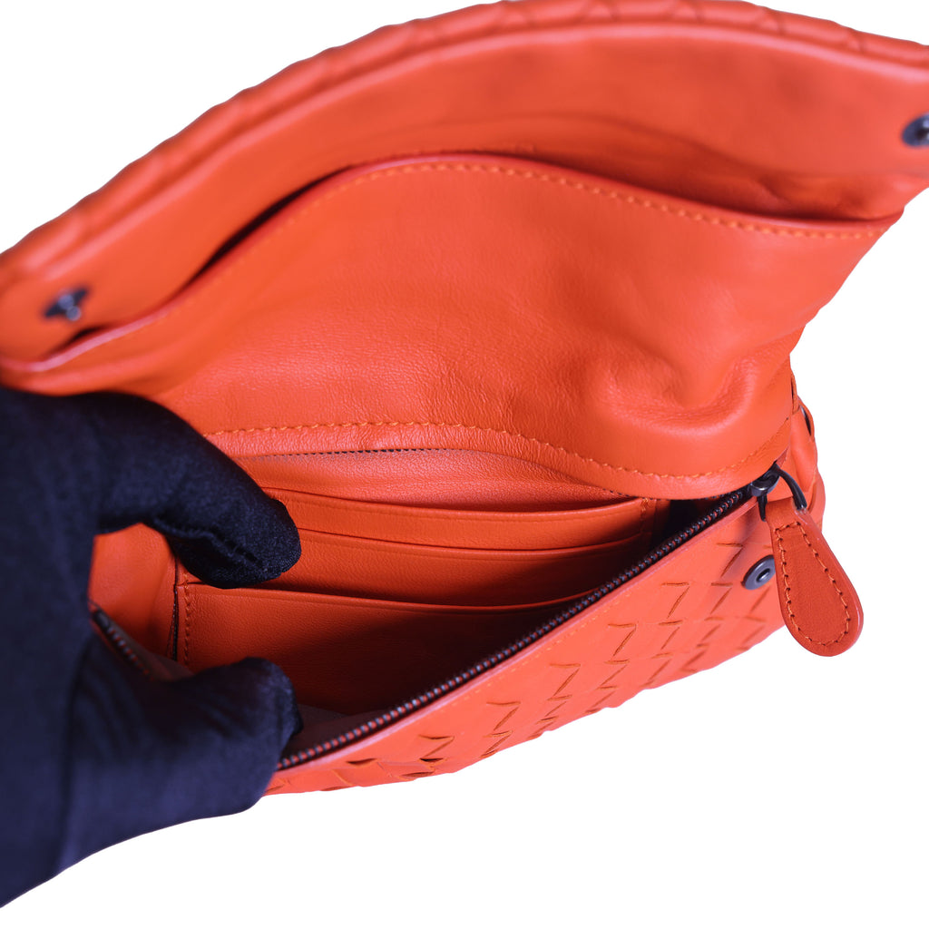BOTTEGA VENETA Intrecciato Nappa Leather Small Chain Cross Body Bag Orange