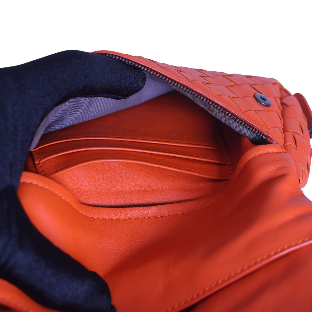 BOTTEGA VENETA Intrecciato Nappa Leather Small Chain Cross Body Bag Orange