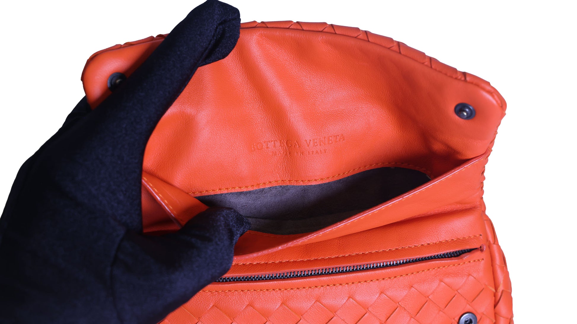 BOTTEGA VENETA Intrecciato Nappa Leather Small Chain Cross Body Bag Orange