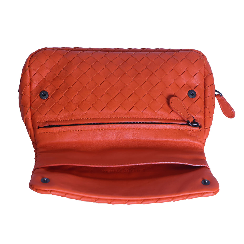 BOTTEGA VENETA Intrecciato Nappa Leather Small Chain Cross Body Bag Orange