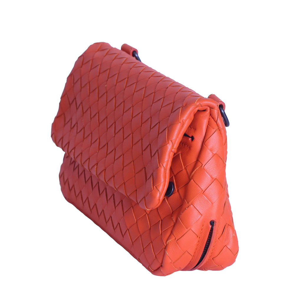 BOTTEGA VENETA Intrecciato Nappa Leather Small Chain Cross Body Bag Orange