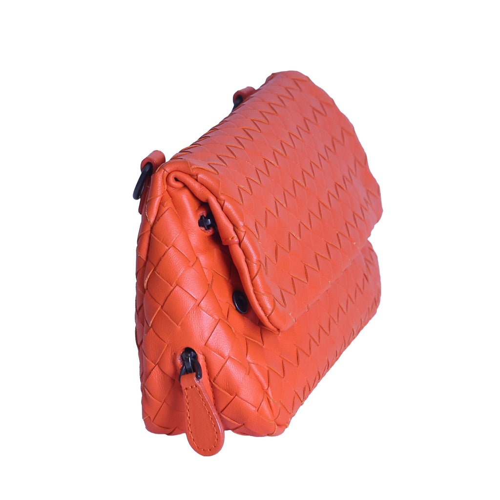 BOTTEGA VENETA Intrecciato Nappa Leather Small Chain Cross Body Bag Orange