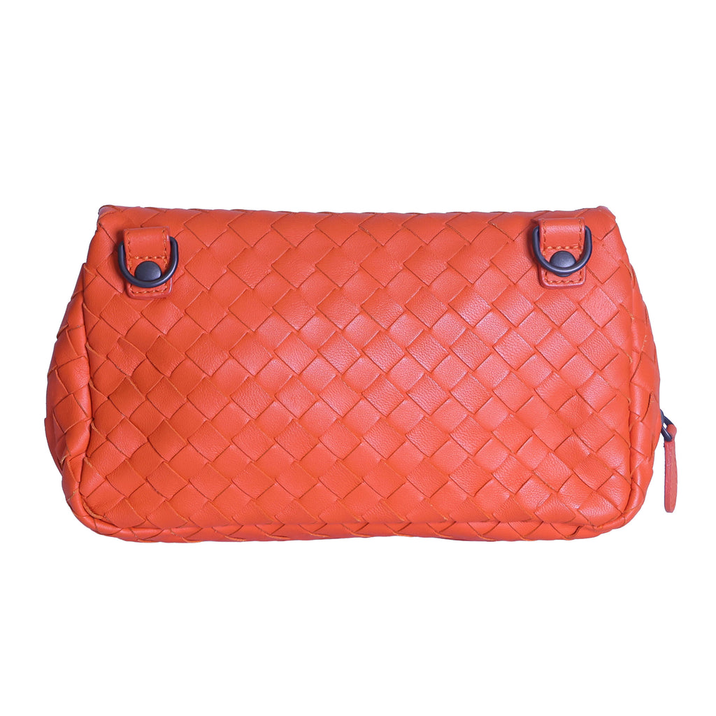 BOTTEGA VENETA Intrecciato Nappa Leather Small Chain Cross Body Bag Orange