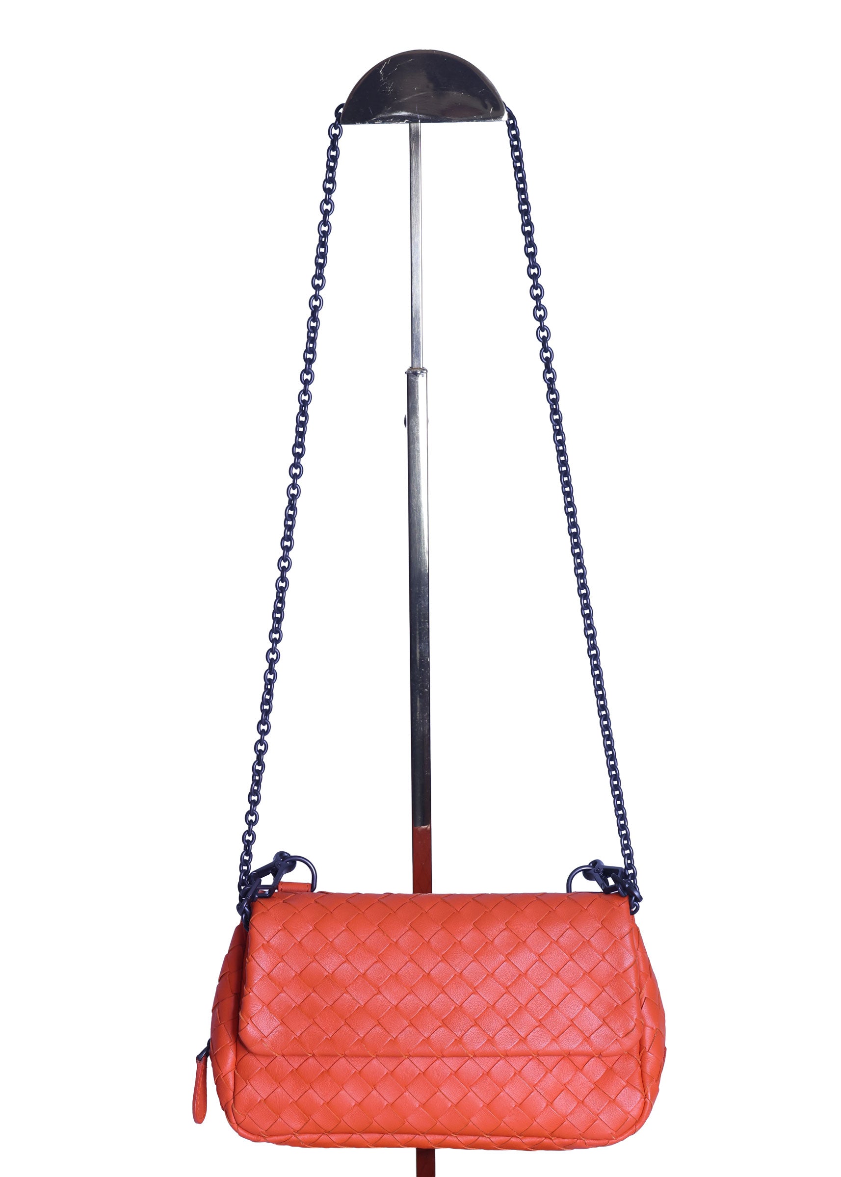 BOTTEGA VENETA Intrecciato Nappa Leather Small Chain Cross Body Bag Orange