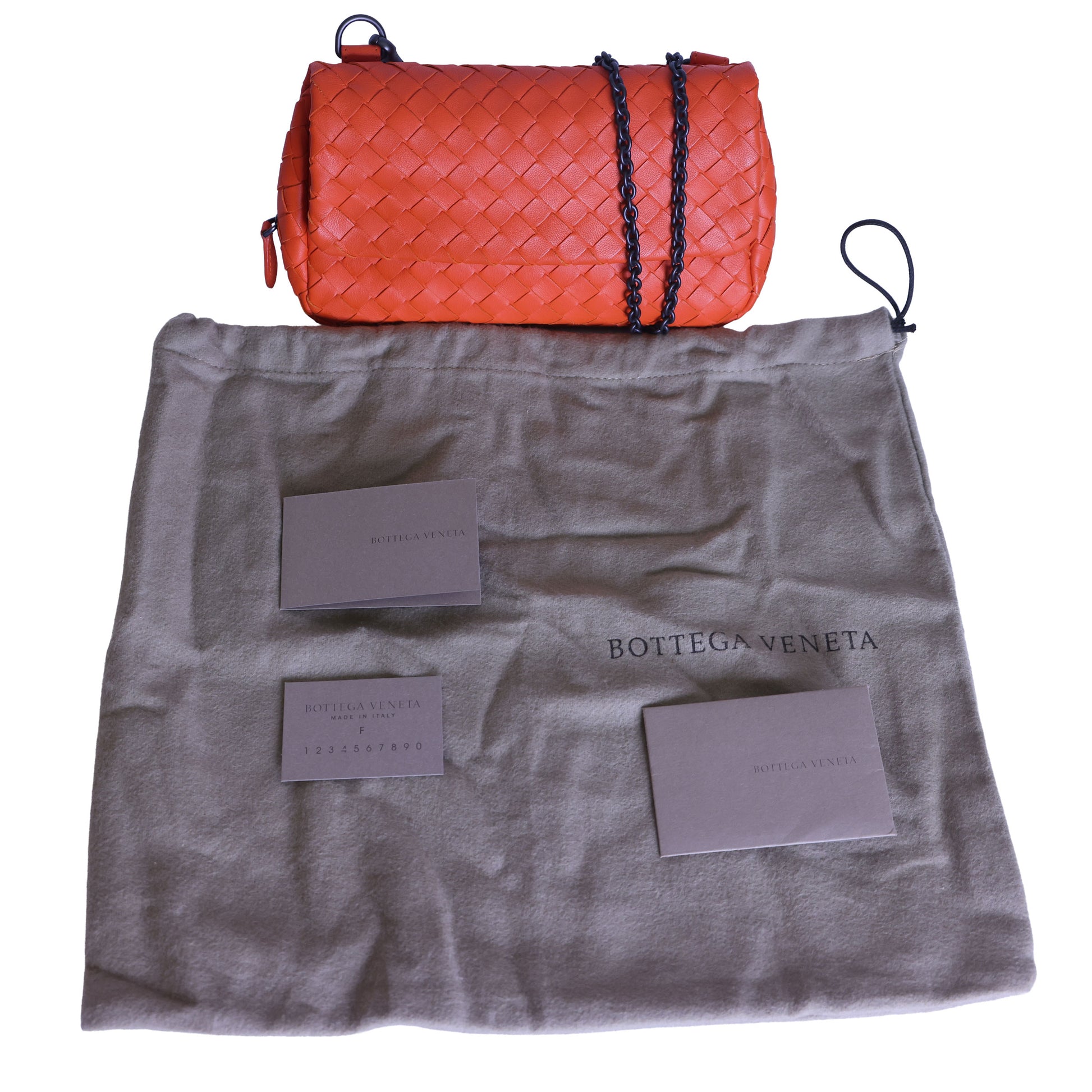 BOTTEGA VENETA Intrecciato Nappa Leather Small Chain Cross Body Bag Orange