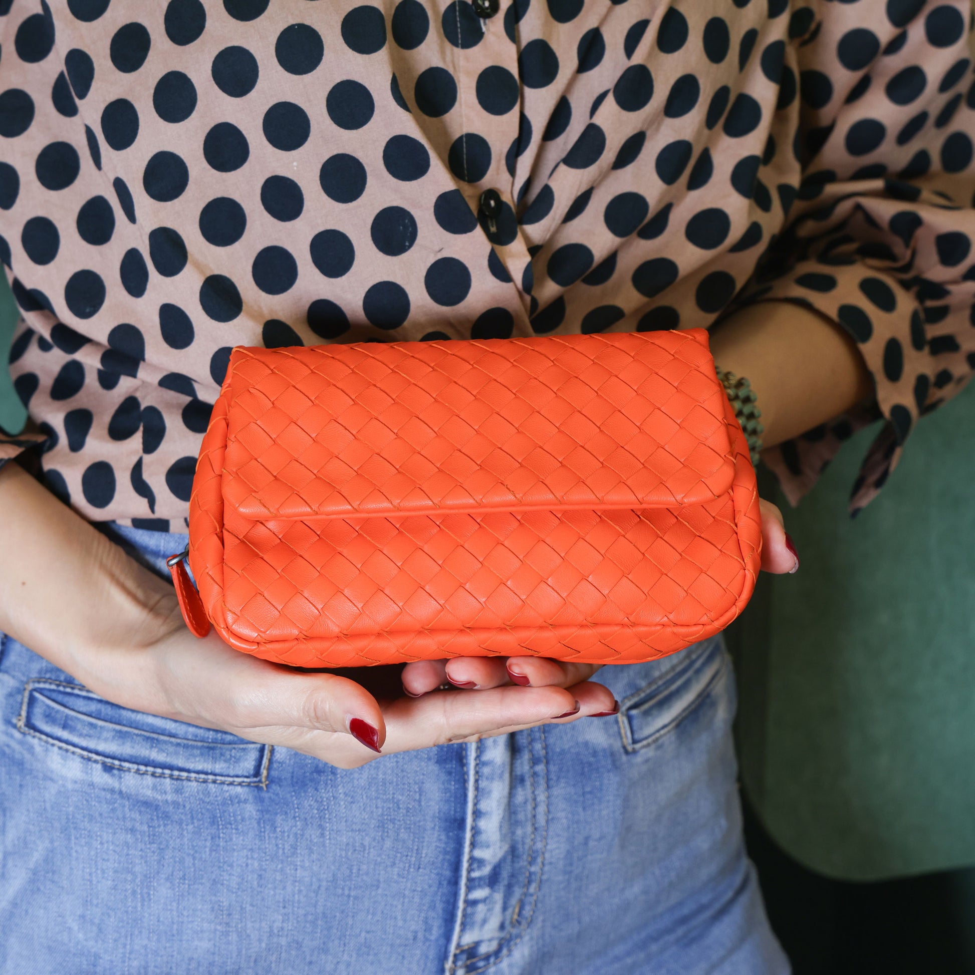 BOTTEGA VENETA Intrecciato Nappa Leather Small Chain Cross Body Bag Orange
