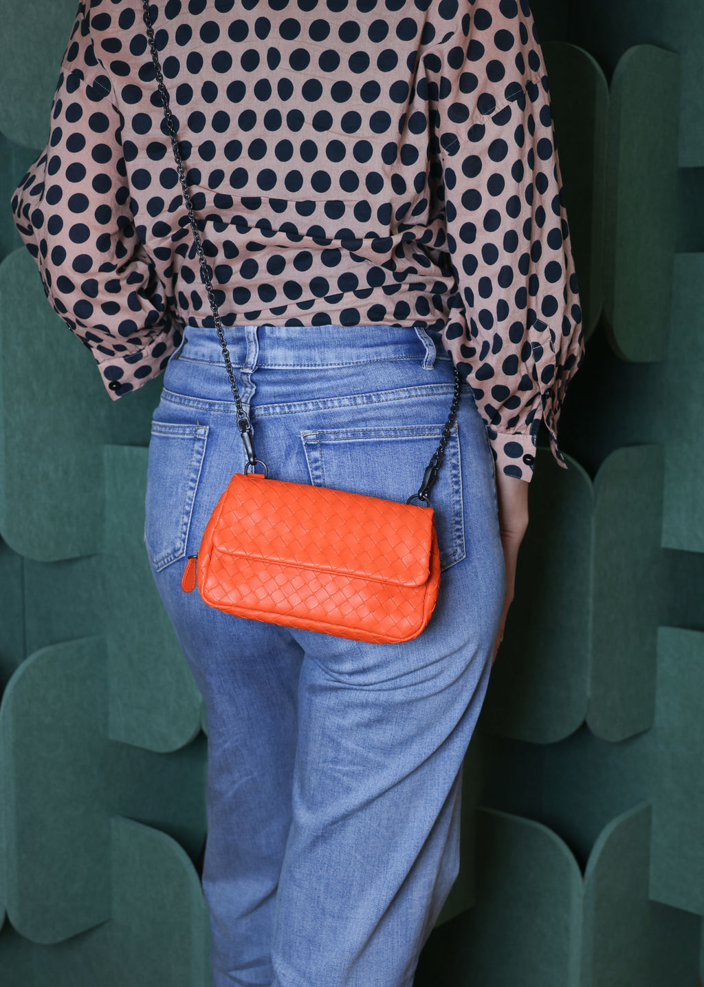 BOTTEGA VENETA Intrecciato Nappa Leather Small Chain Cross Body Bag Orange