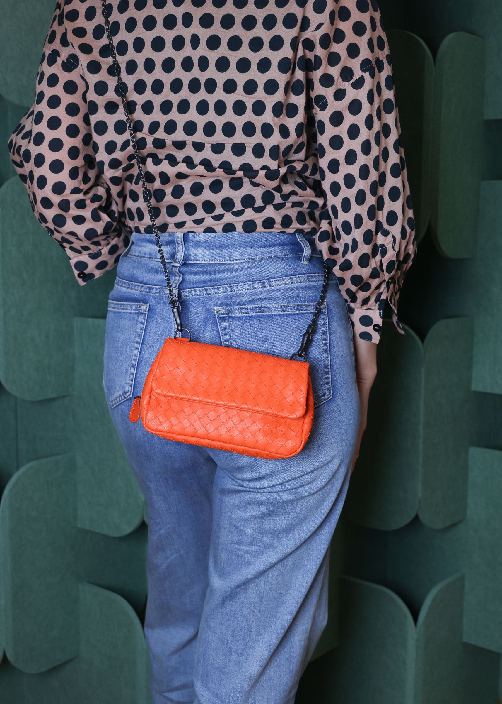 BOTTEGA VENETA Intrecciato Nappa Leather Small Chain Cross Body Bag Orange