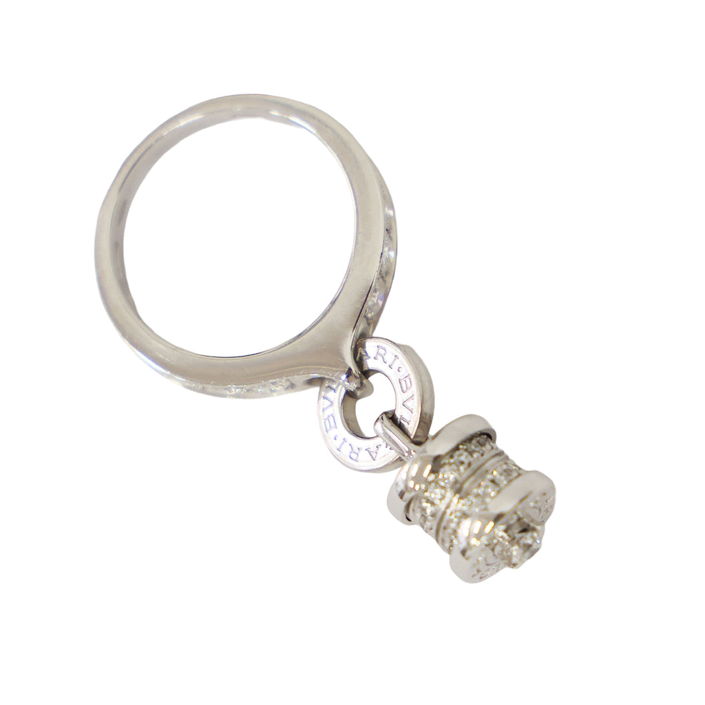 Preloved BVLGARI B-ZERO1 Element Dangle Charm 18K White Gold w Diamonds Ring Size #8 6.1g | Luxe Again Maison