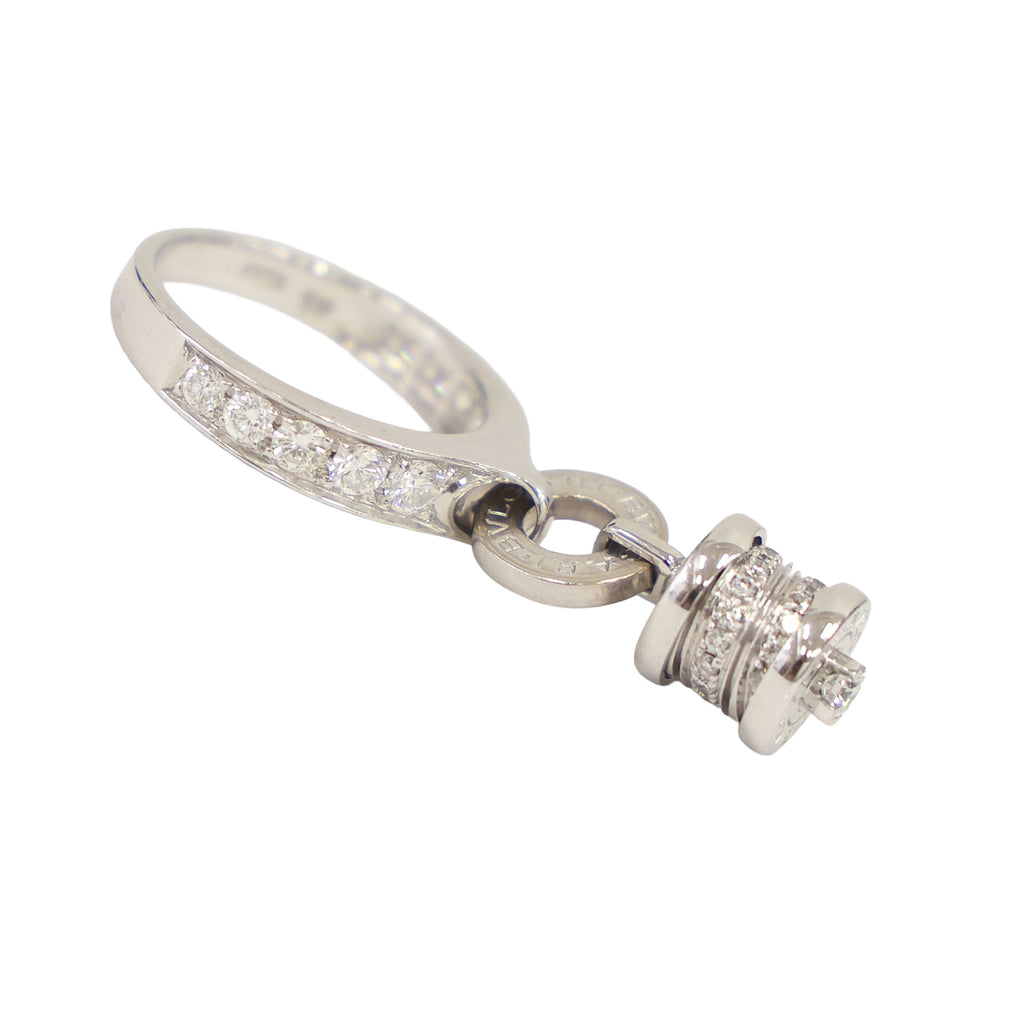 Preloved BVLGARI B-ZERO1 Element Dangle Charm 18K White Gold w Diamonds Ring Size #8 6.1g | Luxe Again Maison
