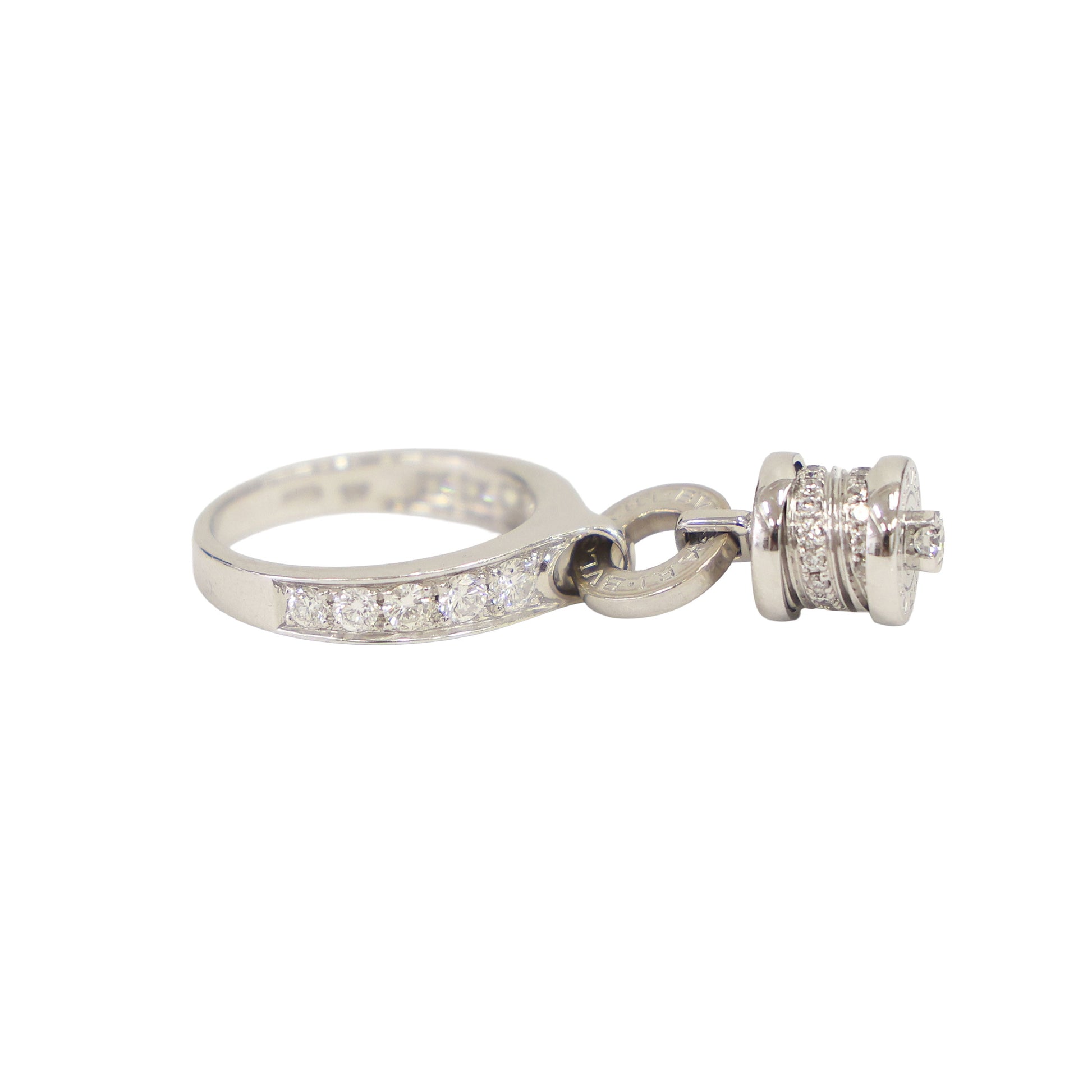 Preloved BVLGARI B-ZERO1 Element Dangle Charm 18K White Gold w Diamonds Ring Size #8 6.1g | Luxe Again Maison