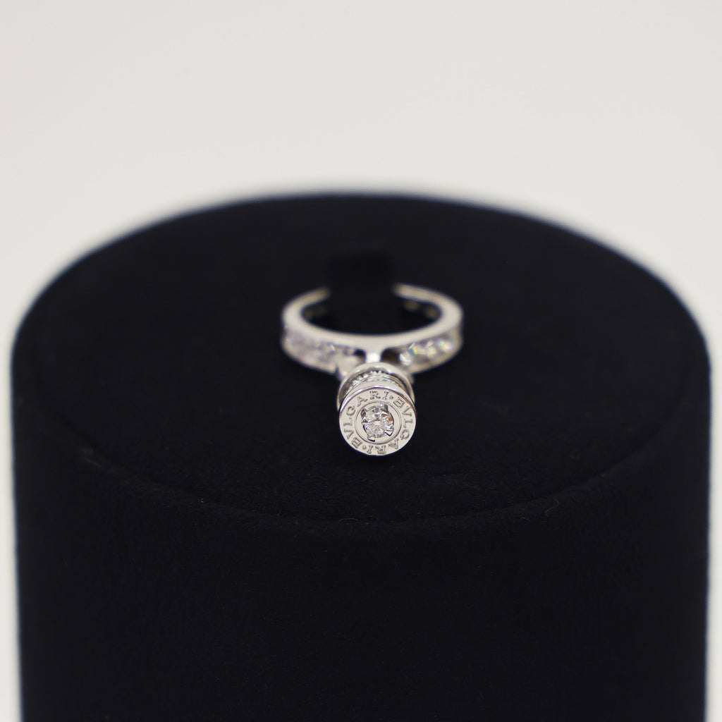 Preloved BVLGARI B-ZERO1 Element Dangle Charm 18K White Gold w Diamonds Ring Size #8 6.1g | Luxe Again Maison