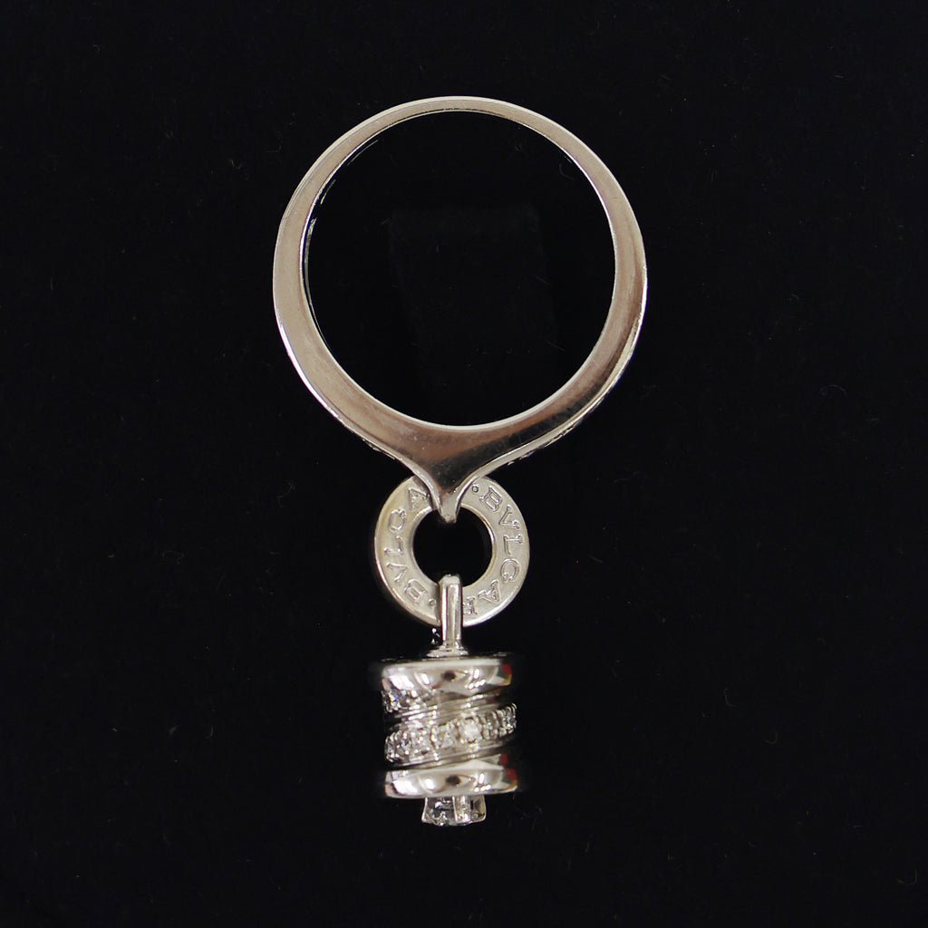 Preloved BVLGARI B-ZERO1 Element Dangle Charm 18K White Gold w Diamonds Ring Size #8 6.1g | Luxe Again Maison