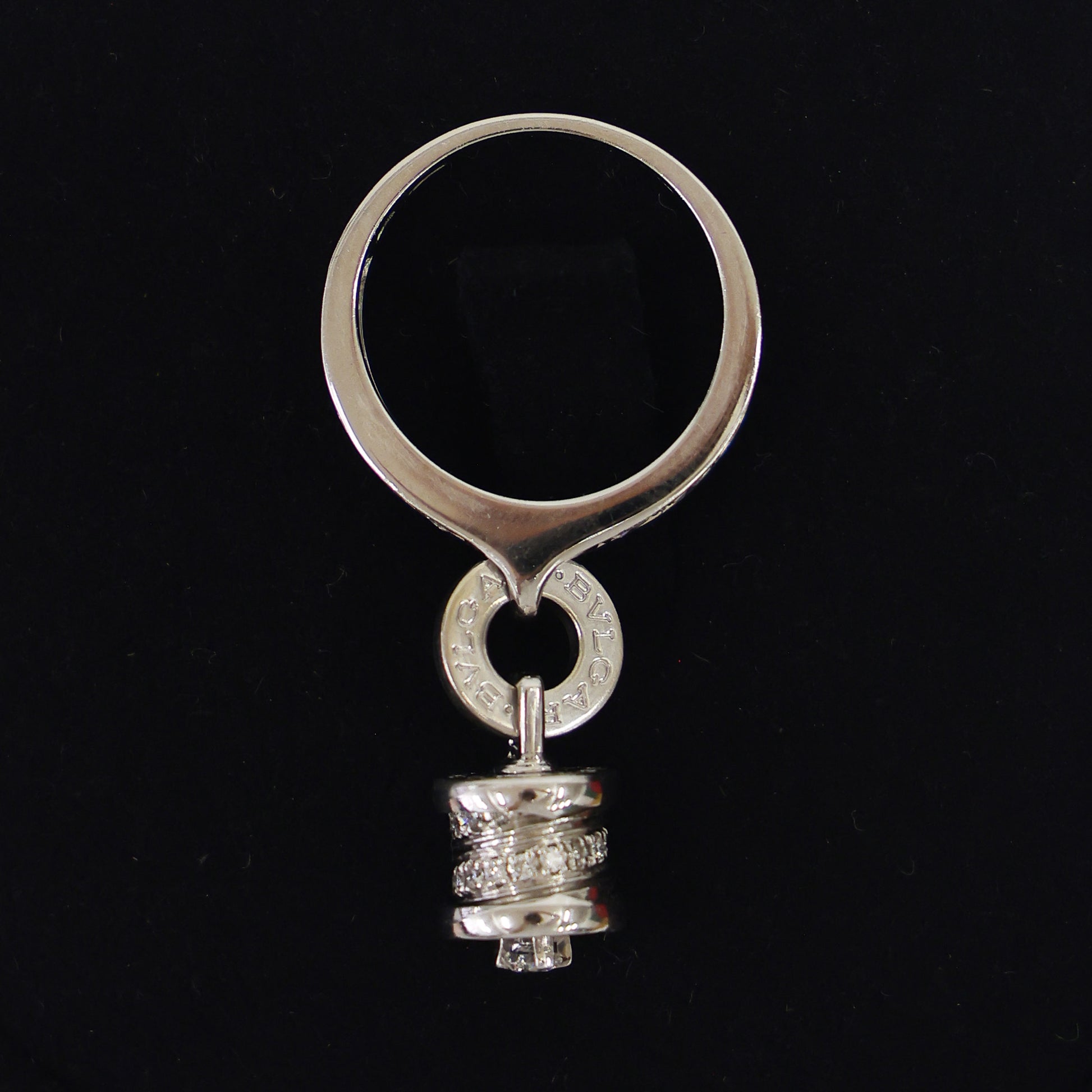 Preloved BVLGARI B-ZERO1 Element Dangle Charm 18K White Gold w Diamonds Ring Size #8 6.1g | Luxe Again Maison