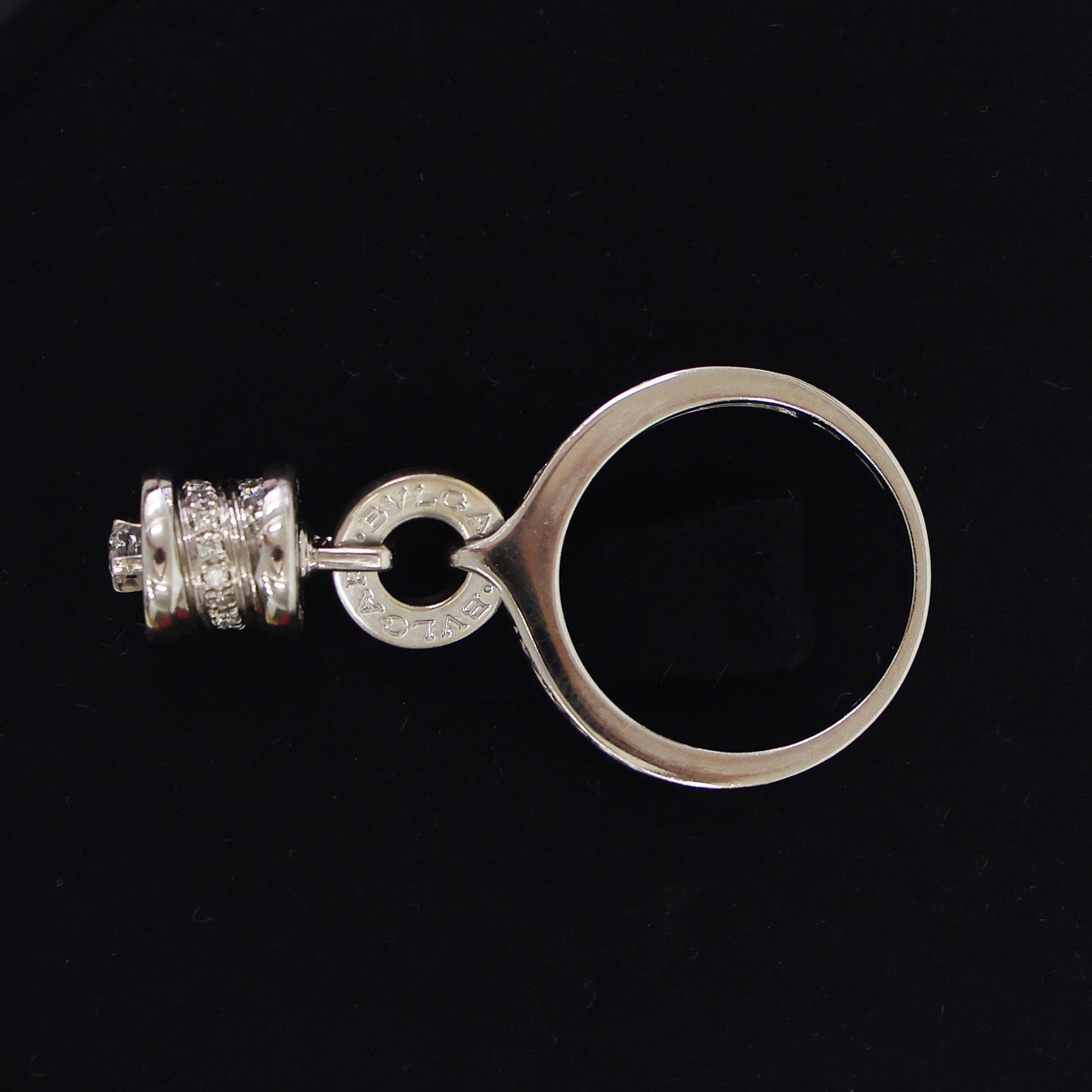 Preloved BVLGARI B-ZERO1 Element Dangle Charm 18K White Gold w Diamonds Ring Size #8 6.1g | Luxe Again Maison