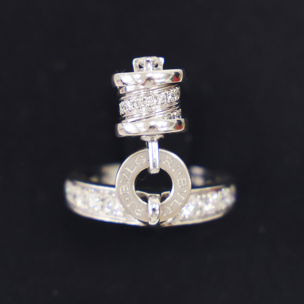 Preloved BVLGARI B-ZERO1 Element Dangle Charm 18K White Gold w Diamonds Ring Size #8 6.1g | Luxe Again Maison