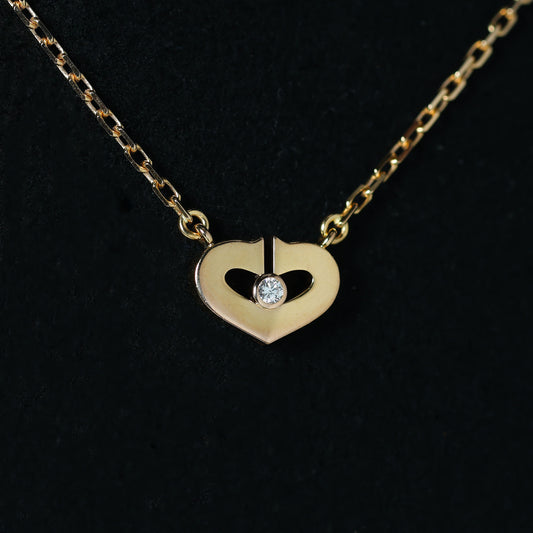 Preloved CARTIER C Heart 1P Diamond Necklace 18K Gold 4.0g | Luxe Again Maison