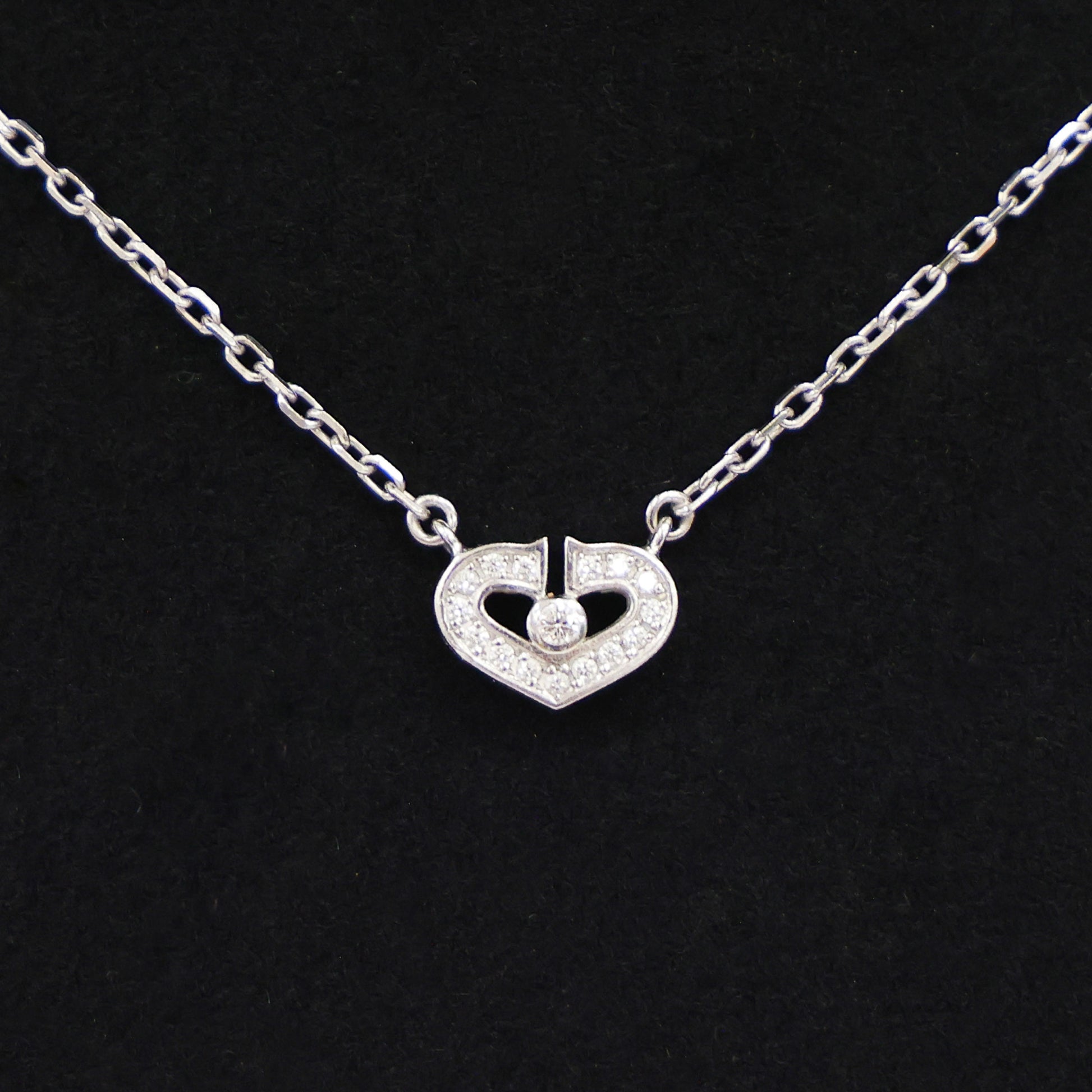 Preloved CARTIER C Heart Diamond Necklace 18K White Gold 4.2g