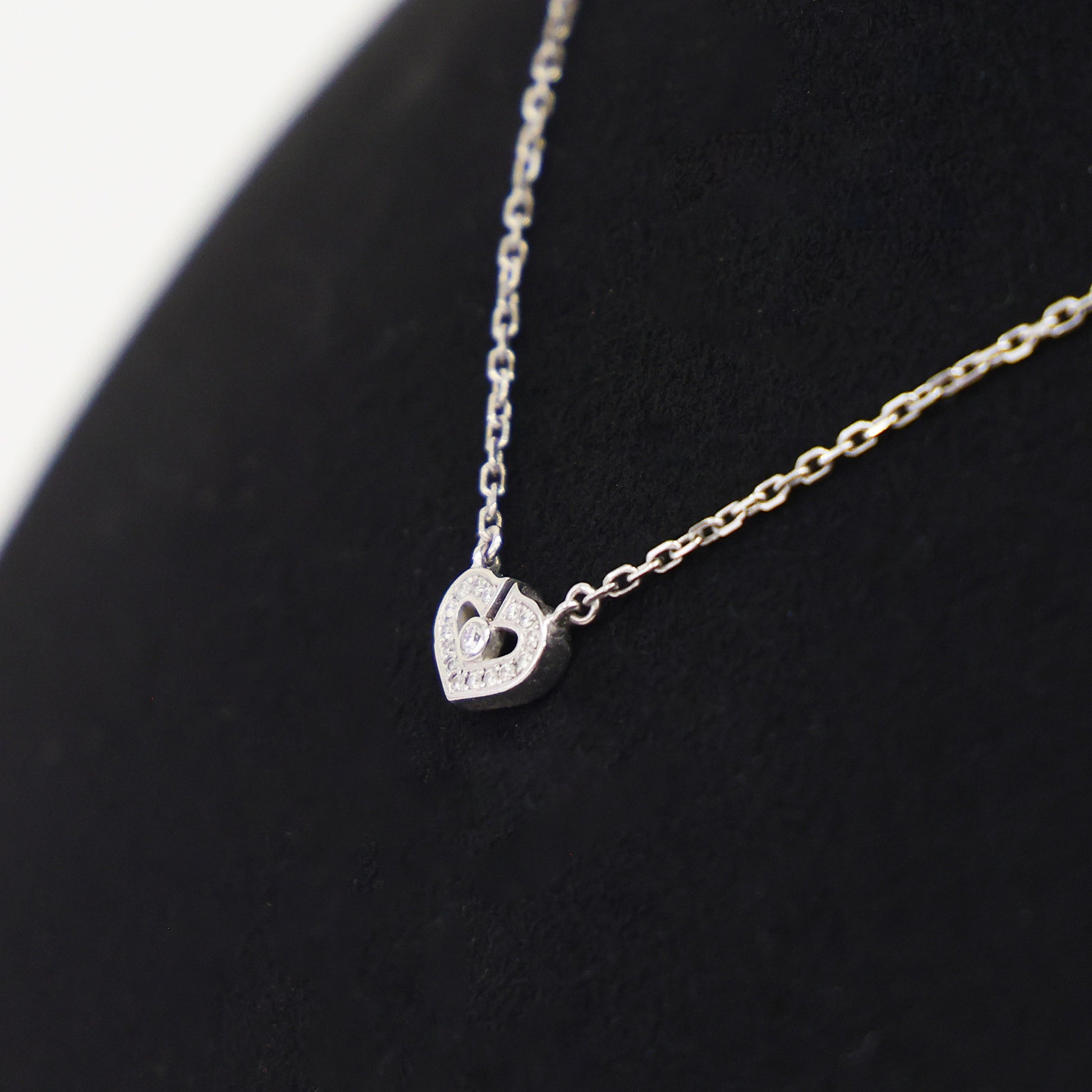 Preloved CARTIER C Heart Diamond Necklace 18K White Gold 4.2g