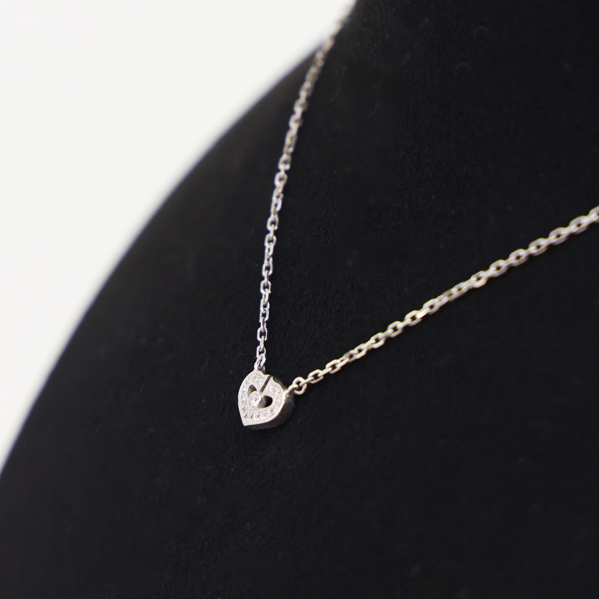 Preloved CARTIER C Heart Diamond Necklace 18K White Gold 4.2g