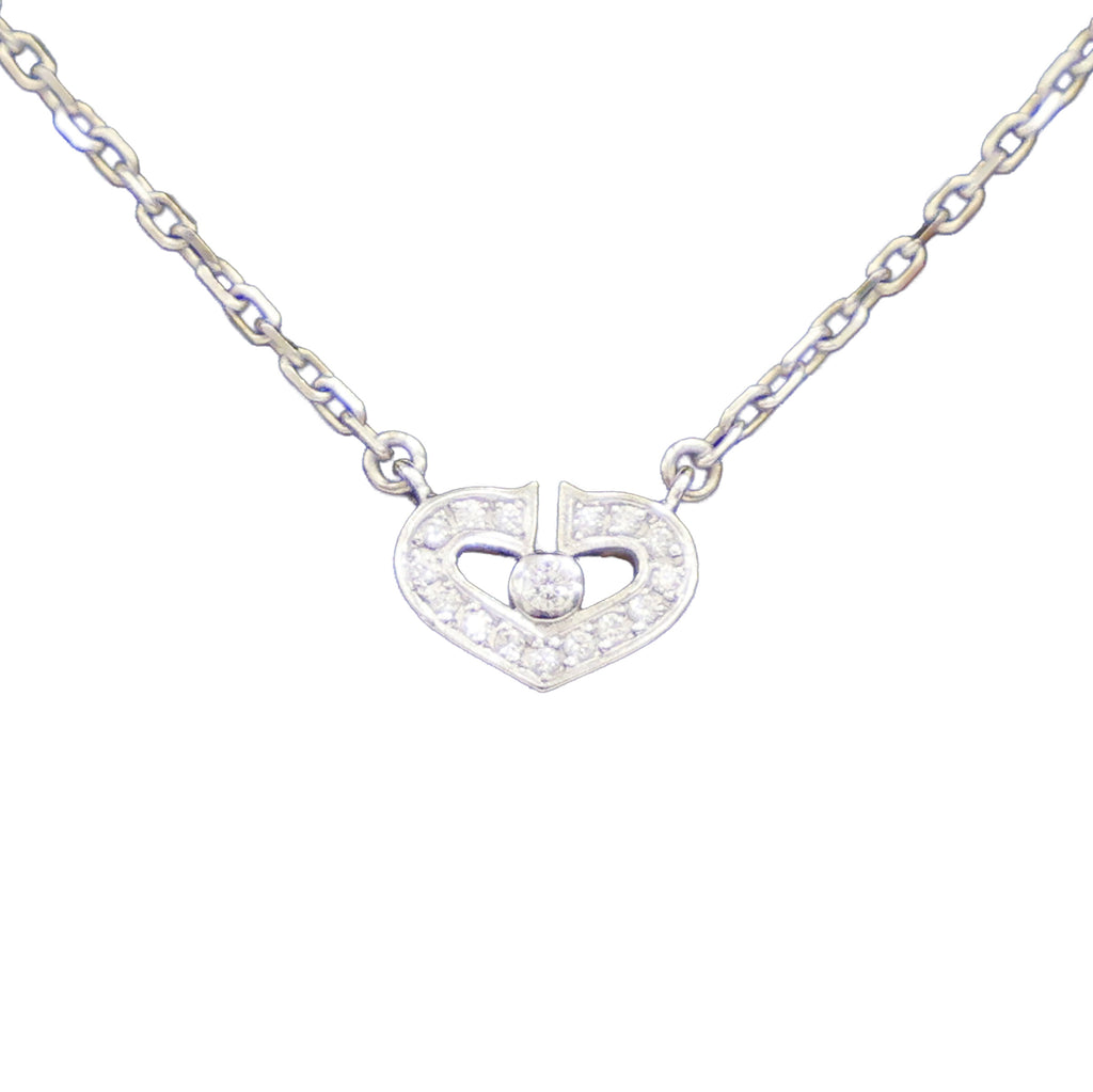 Preloved CARTIER C Heart Diamond Necklace 18K White Gold 4.2g