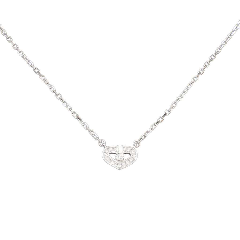 Preloved CARTIER C Heart Diamond Necklace 18K White Gold 4.2g