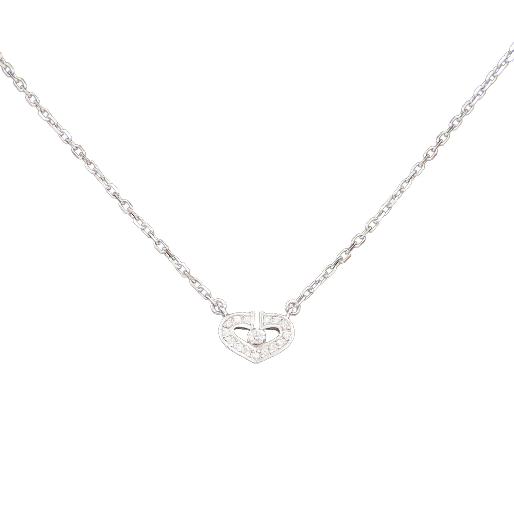 Preloved CARTIER C Heart Diamond Necklace 18K White Gold 4.2g