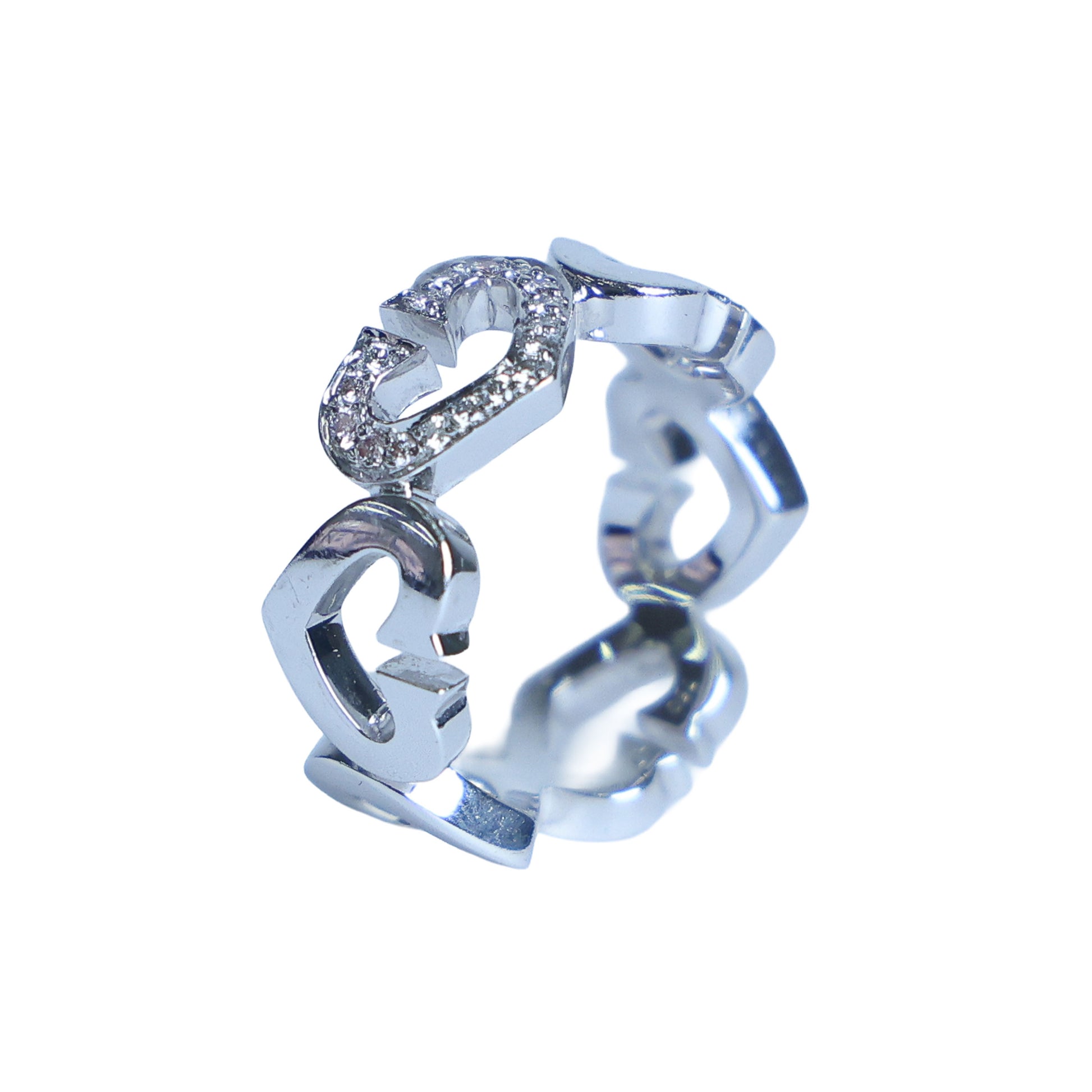 Preowned CARTIER Vintage C de Cartier 18K White Gold Diamond Ring 6.4g | Luxe Again Maison