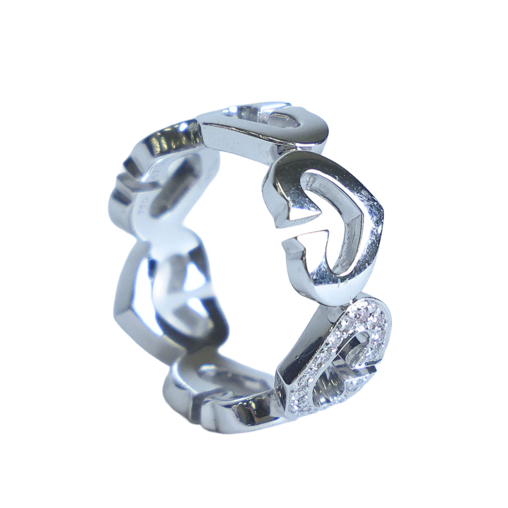 Preowned CARTIER Vintage C de Cartier 18K White Gold Diamond Ring 6.4g | Luxe Again Maison