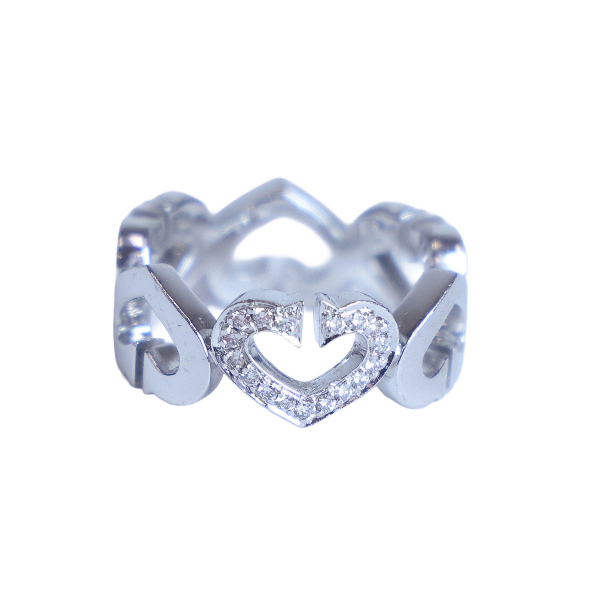 Preowned CARTIER Vintage C de Cartier 18K White Gold Diamond Ring 6.4g | Luxe Again Maison