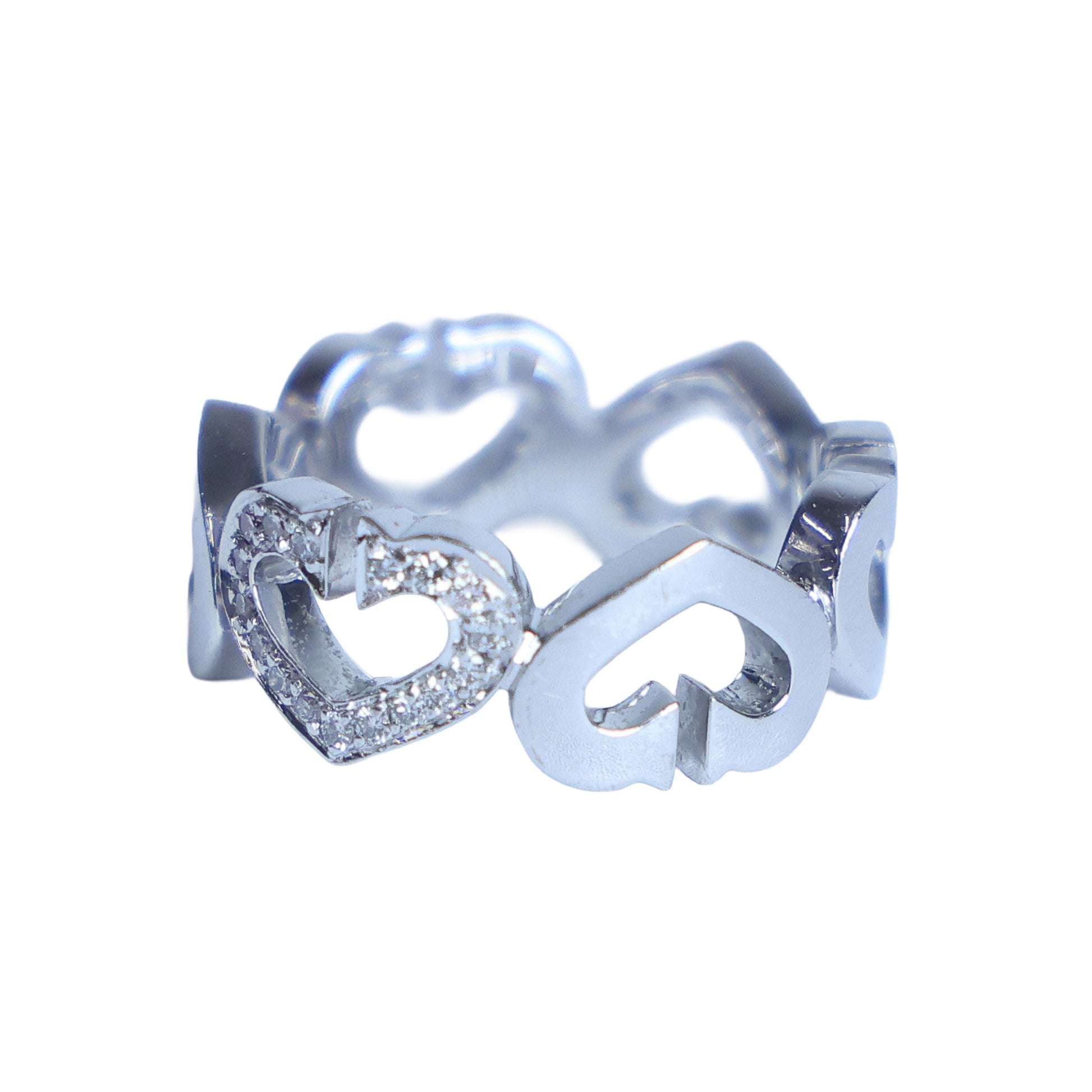 Preowned CARTIER Vintage C de Cartier 18K White Gold Diamond Ring 6.4g | Luxe Again Maison