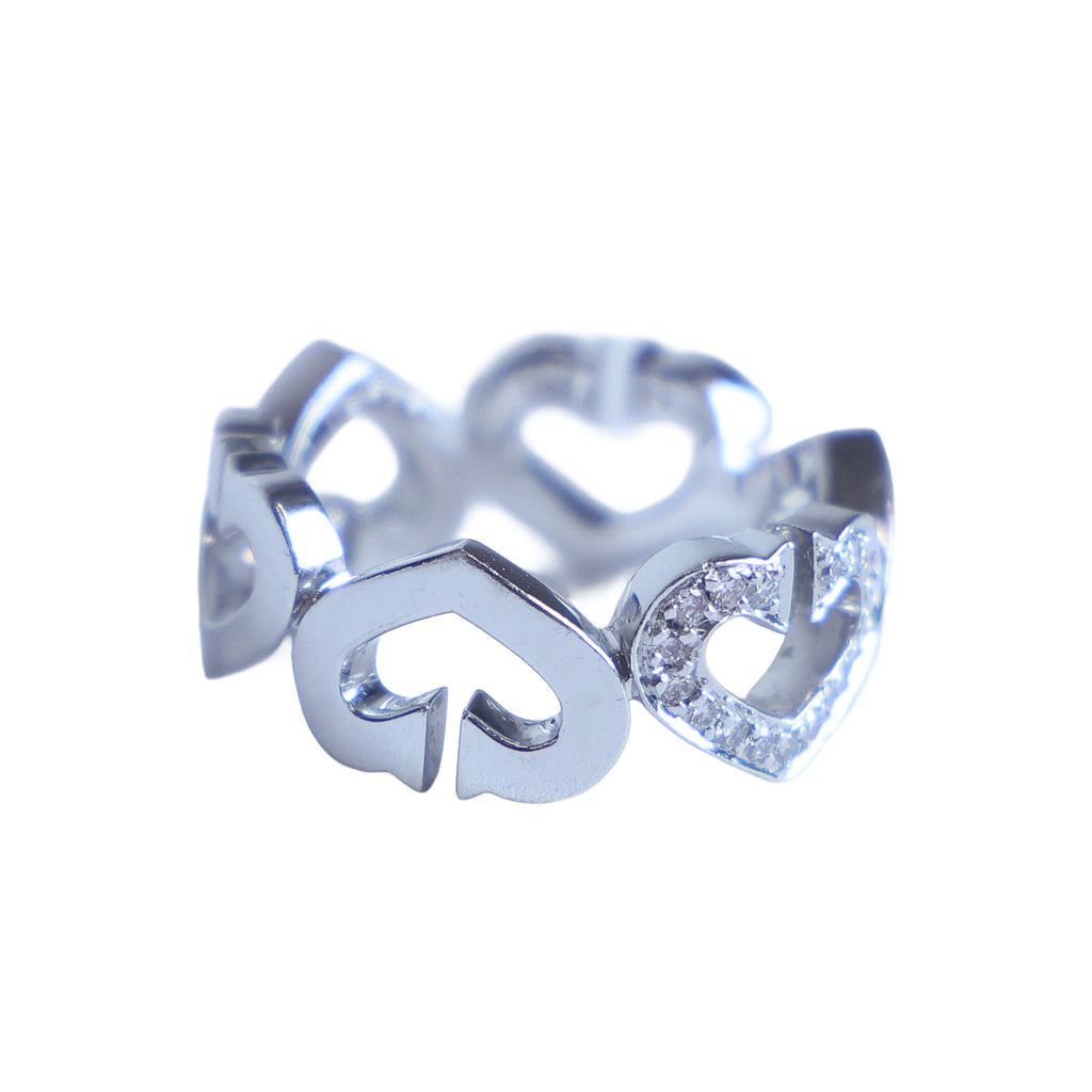 Preowned CARTIER Vintage C de Cartier 18K White Gold Diamond Ring 6.4g | Luxe Again Maison