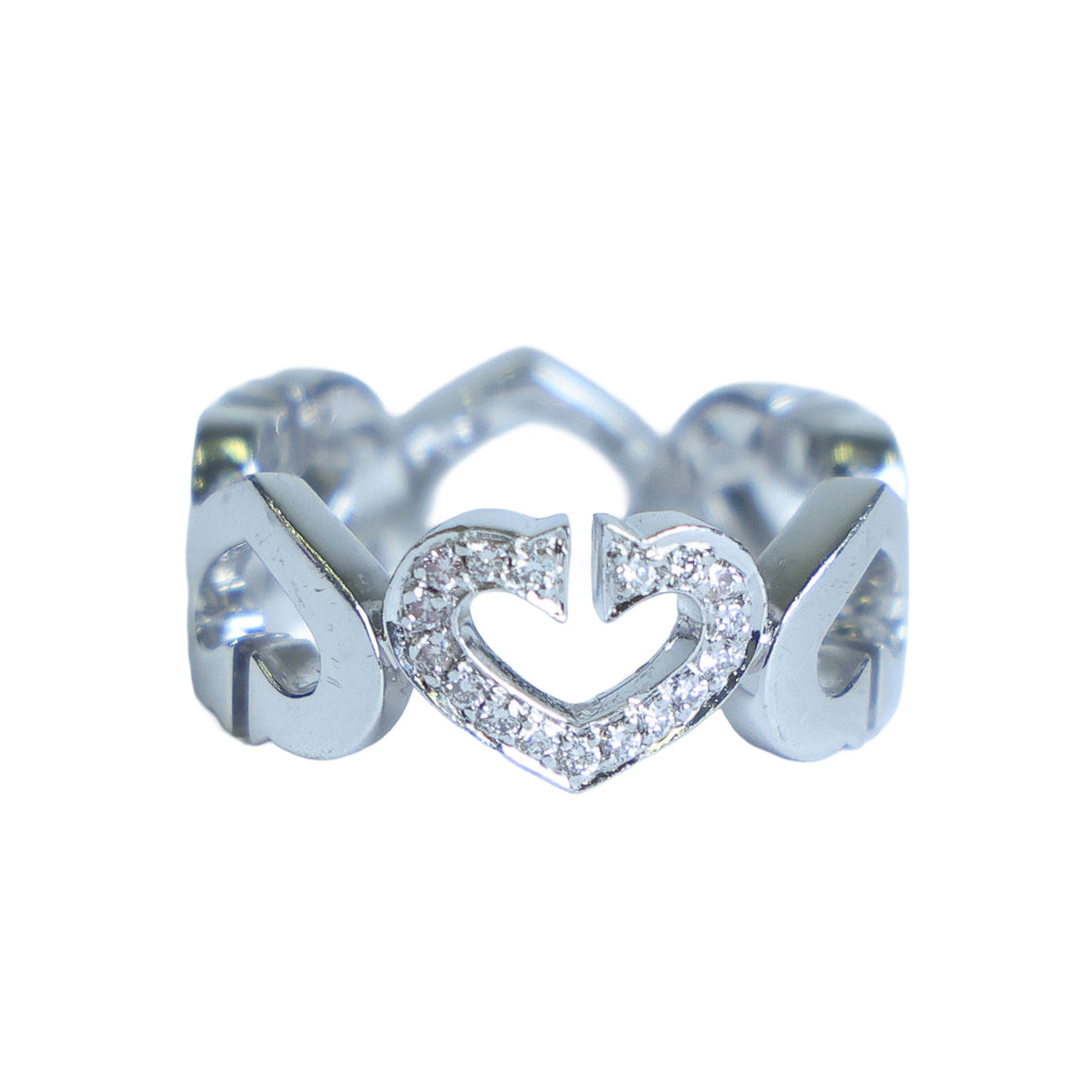 Preowned CARTIER Vintage C de Cartier 18K White Gold Diamond Ring 6.4g | Luxe Again Maison