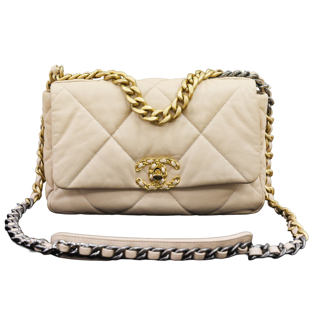 Pre-owned Chanel 19 Lambskin AS1160 Beige Chain Shoulder Bag  | Luxe Again Maison