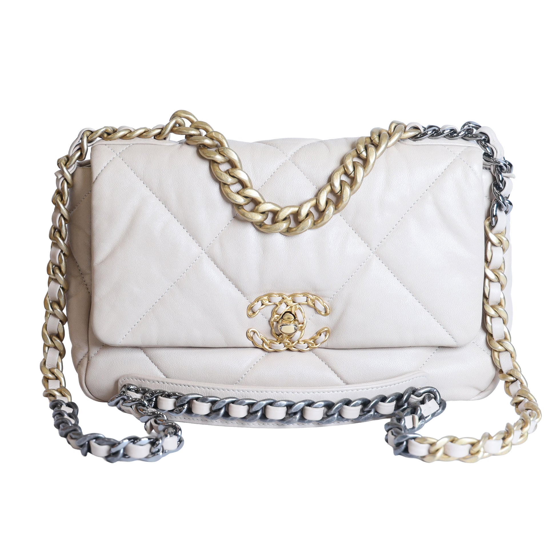 Pre-owned Chanel 19 Lambskin AS1160 Beige Chain Shoulder Bag  | Luxe Again Maison