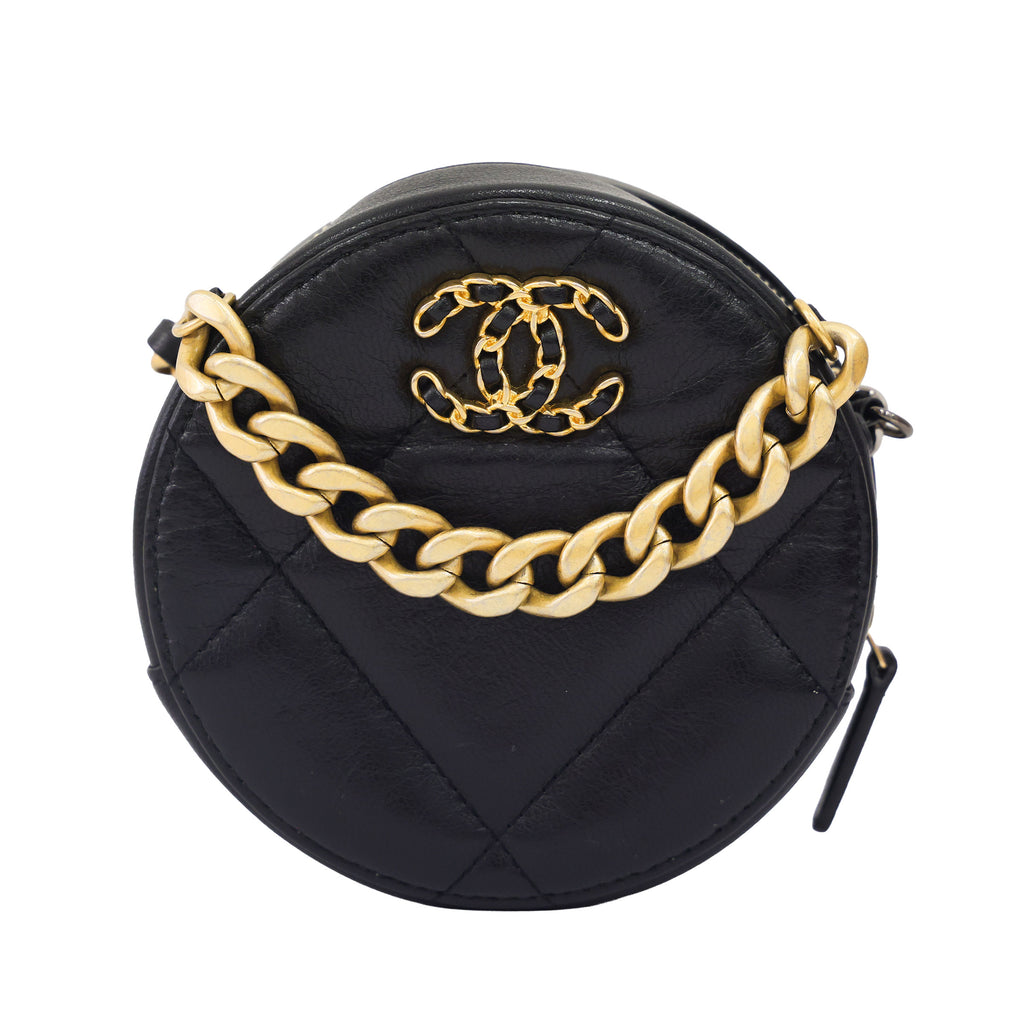 Preloved CHANEL 19 Round Circle Black Lambskin Chain Shoulder Bag 30th Series | Luxe Again Maison