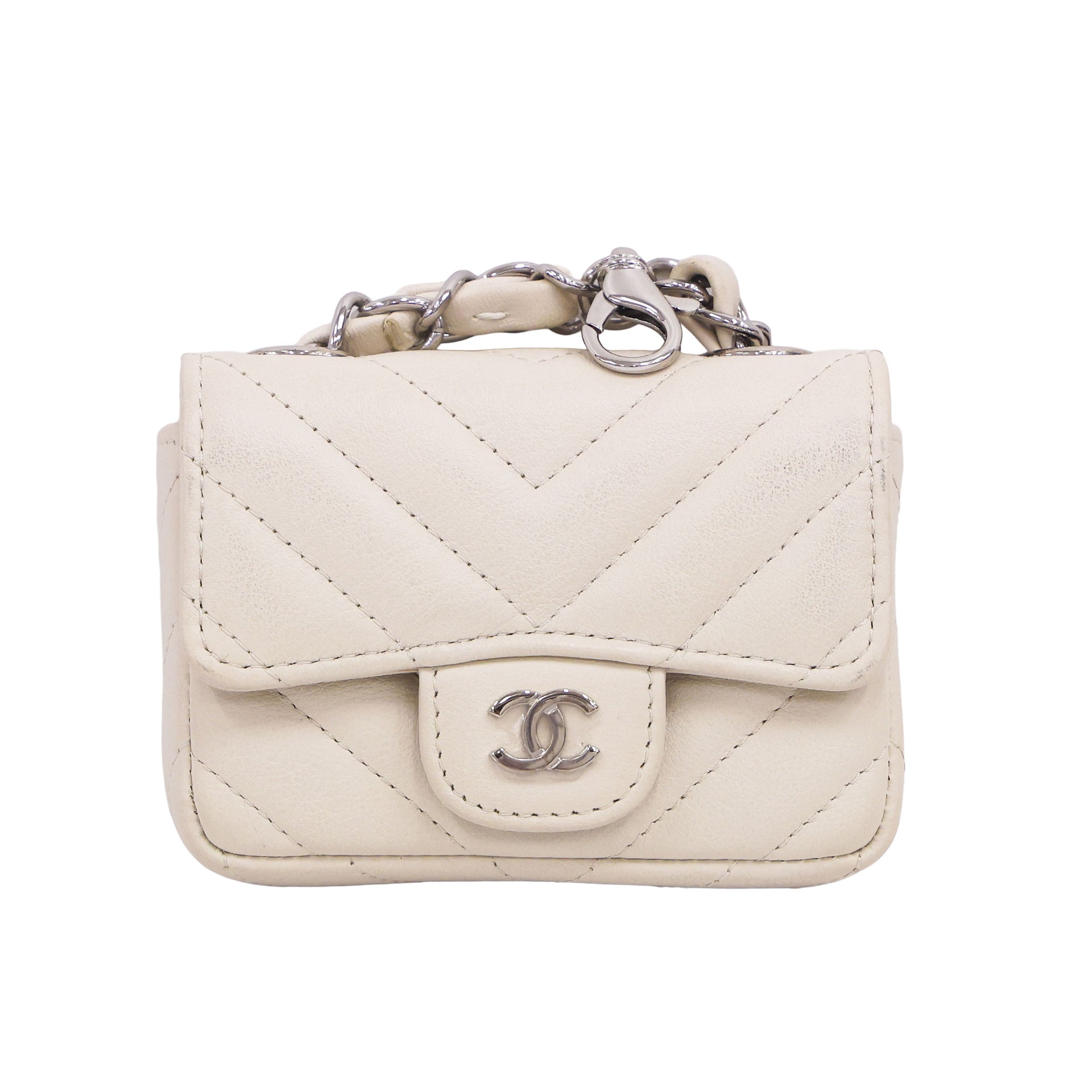 Chain Belt Chanel Belt Bag White CHANEL Beige Calfskin Micro Belt