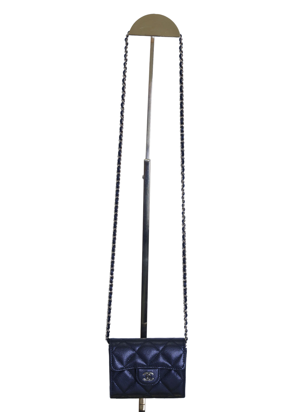 Pre-owned Chanel Black Quilted Caviar Classic CC Card Holder on Chain | Luxe Again Maison