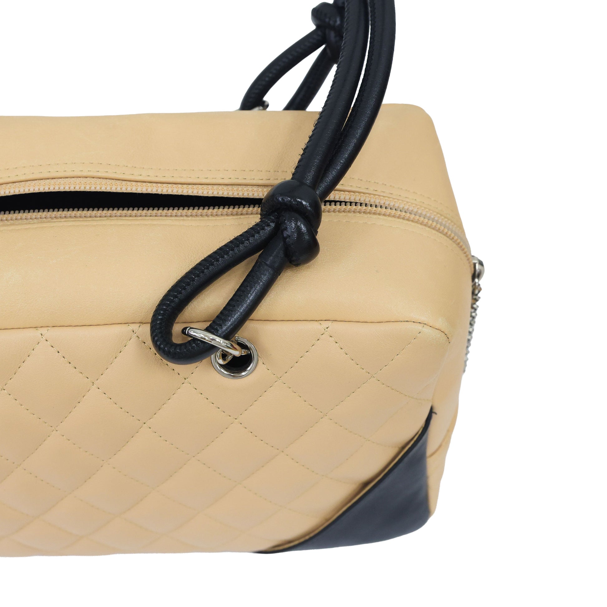 Preloved CHANEL Cambon Ligne Bowler Bag Beige & Black | Luxe Again Maison