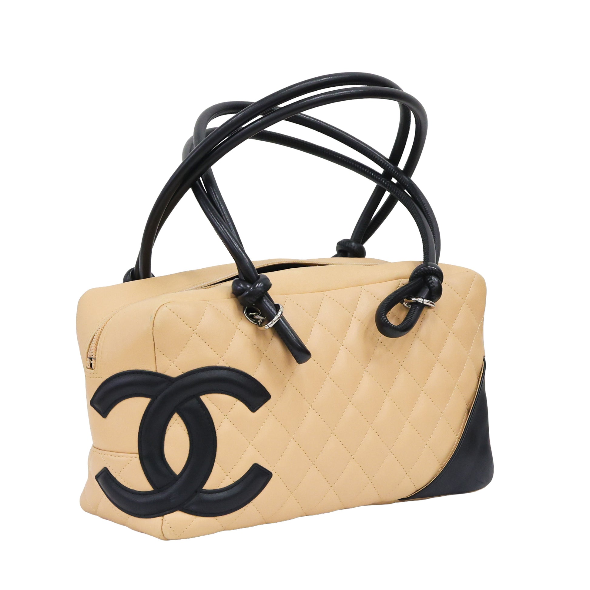 Preloved CHANEL Cambon Ligne Bowler Bag Beige & Black | Luxe Again Maison