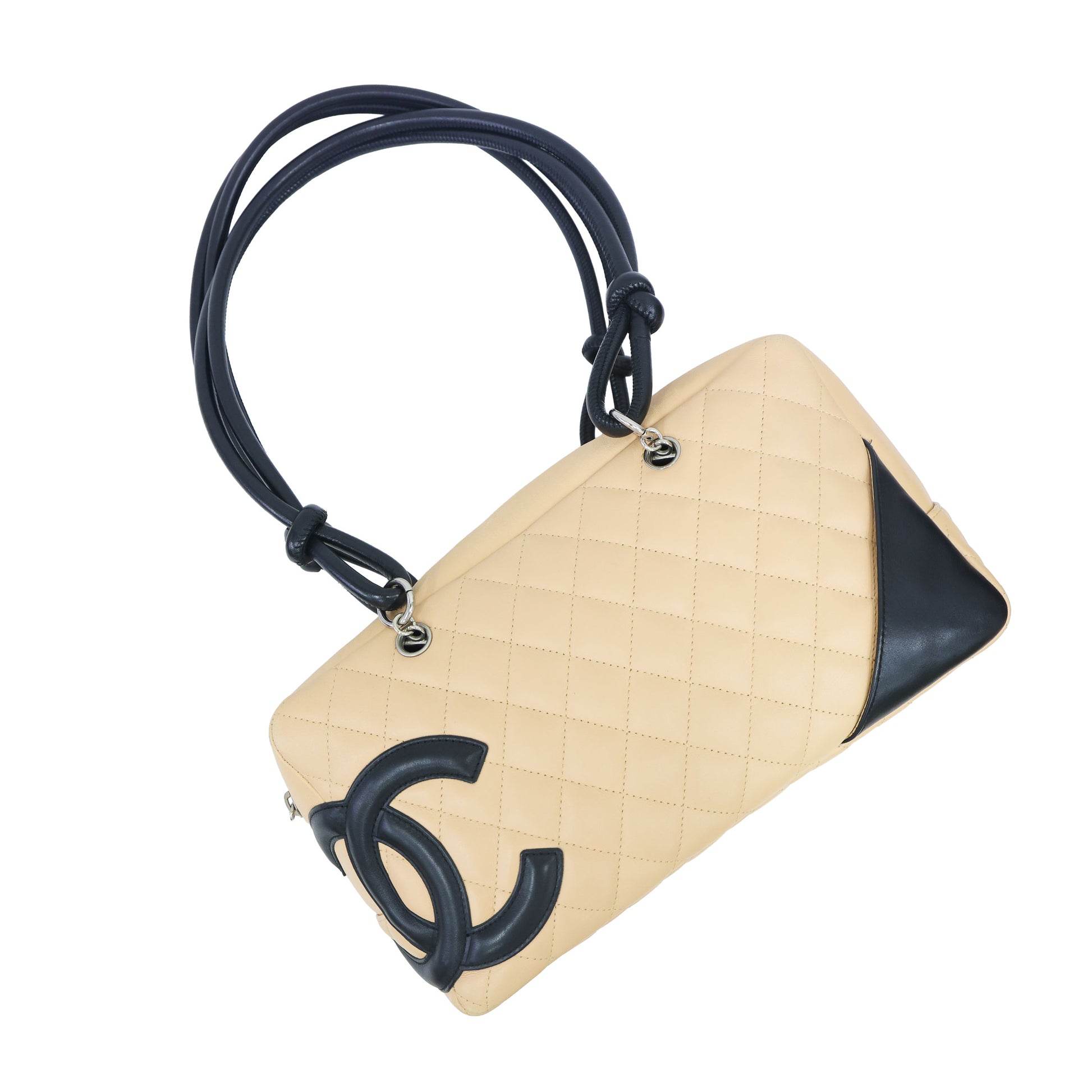 Preloved CHANEL Cambon Ligne Bowler Bag Beige & Black | Luxe Again Maison