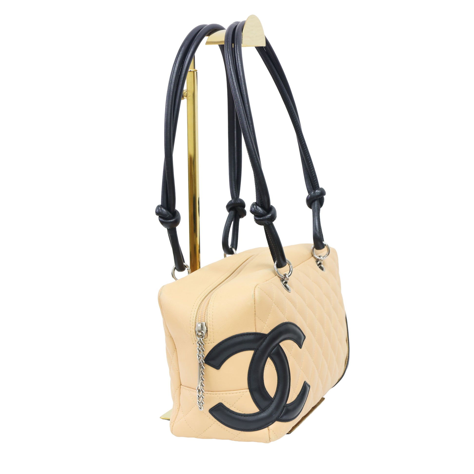 Preloved CHANEL Cambon Ligne Bowler Bag Beige & Black | Luxe Again Maison