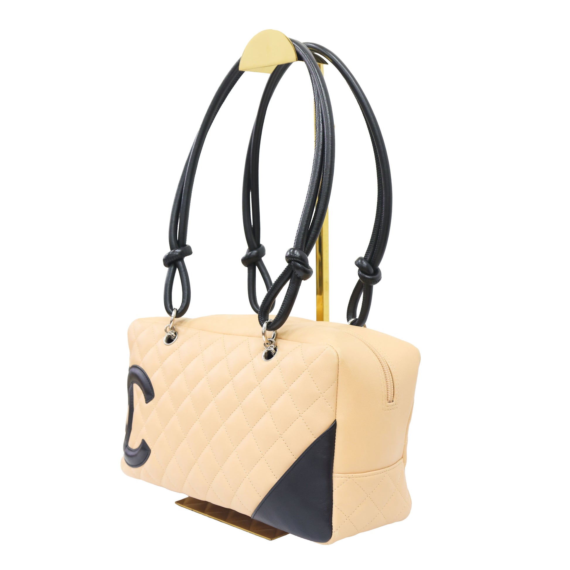 Preloved CHANEL Cambon Ligne Bowler Bag Beige & Black | Luxe Again Maison
