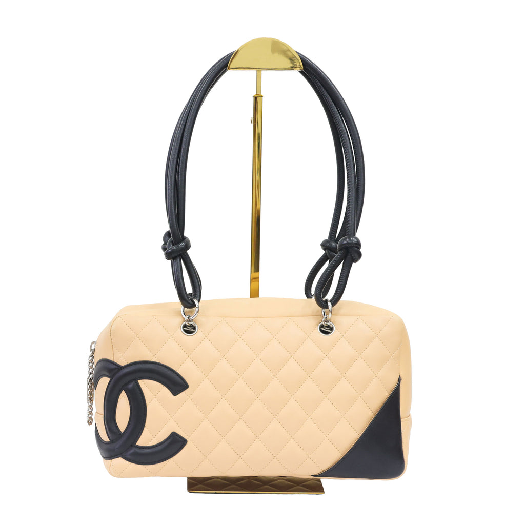 Preloved CHANEL Cambon Ligne Bowler Bag Beige & Black | Luxe Again Maison