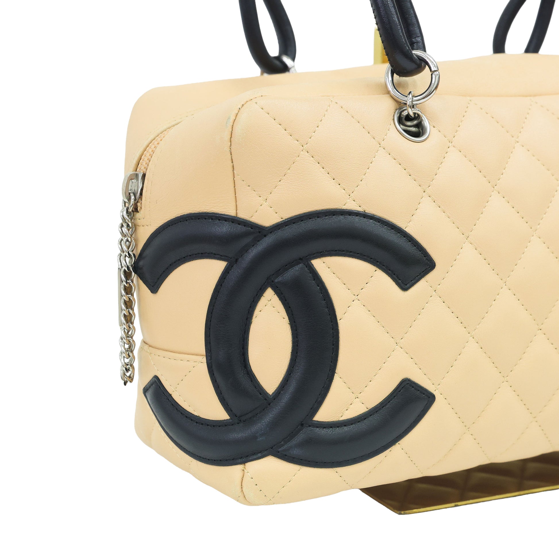 Preloved CHANEL Cambon Ligne Bowler Bag Beige & Black | Luxe Again Maison