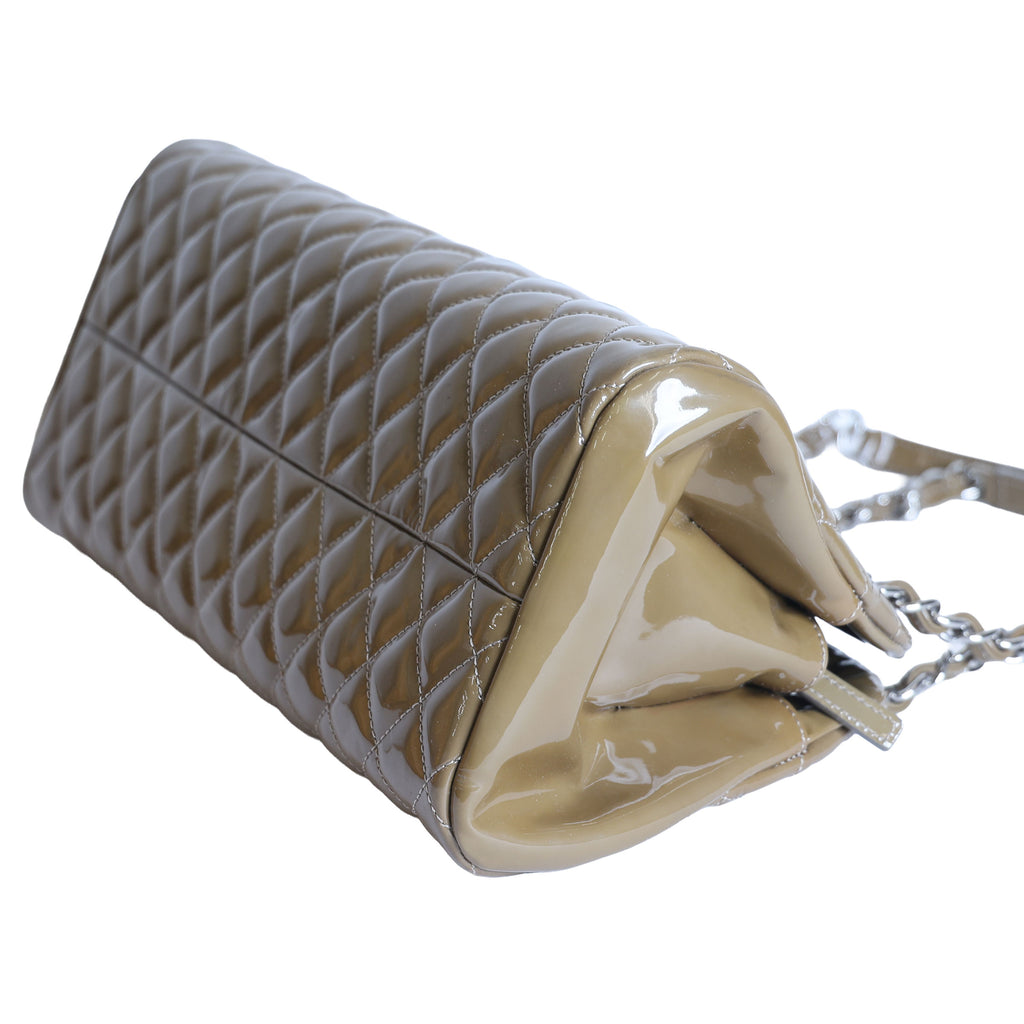 Preloved CHANEL Mademoiselle Patent Leather Chain Tote Khaki Brown 15XXXXXX | Luxe Again Maison