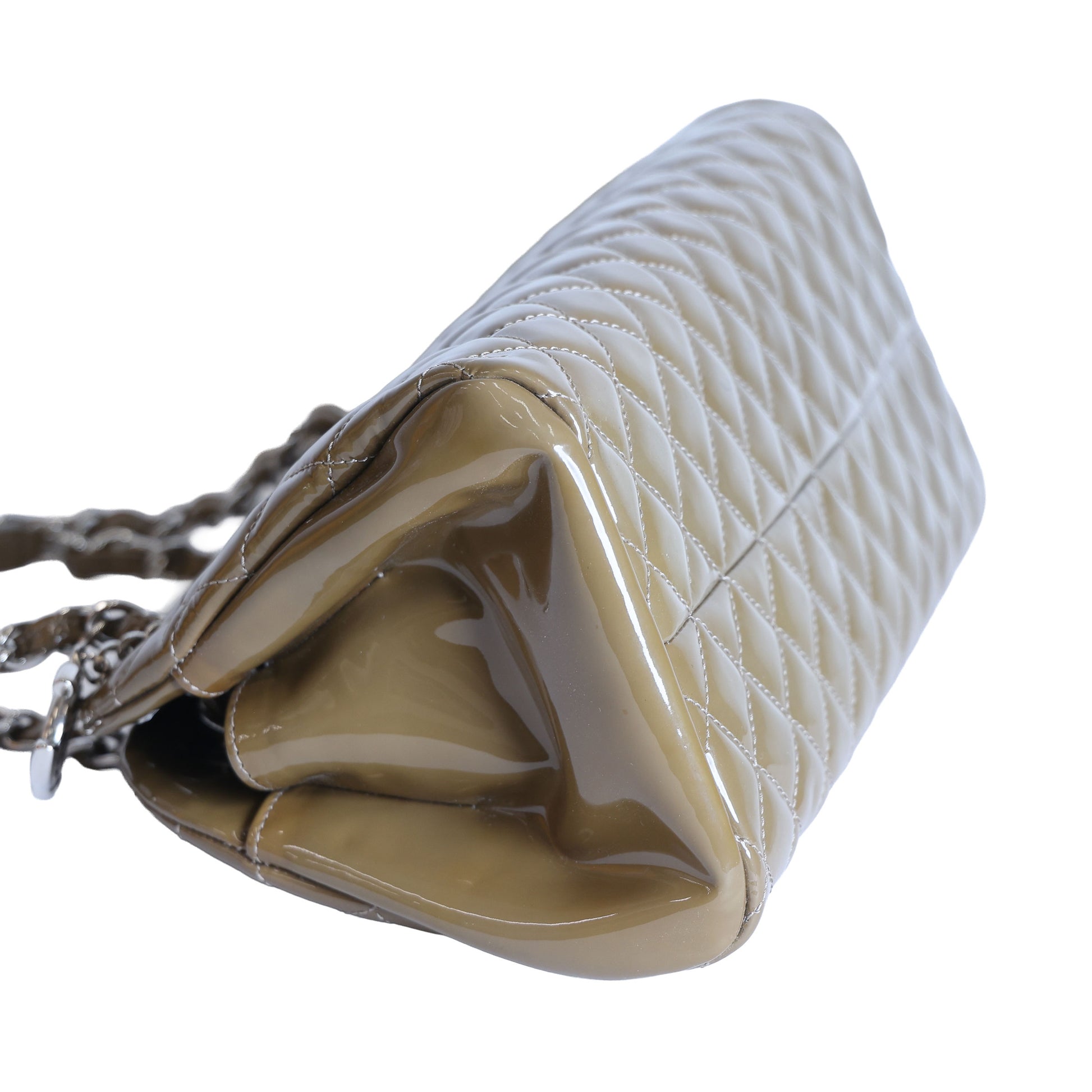 Preloved CHANEL Mademoiselle Patent Leather Chain Tote Khaki Brown 15XXXXXX | Luxe Again Maison